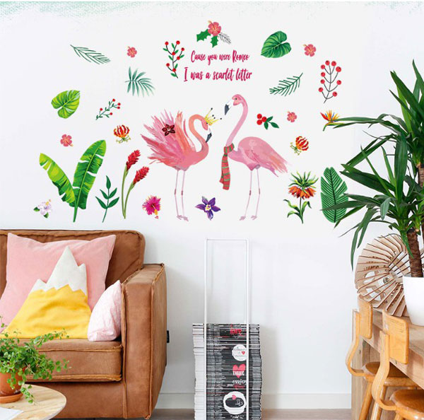 Decal Trang Trí Lá Xanh Và Hồng Hạc