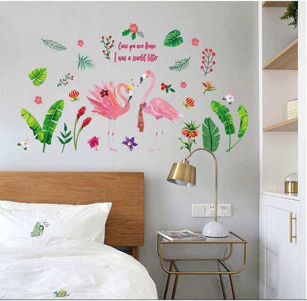 Decal Trang Trí Lá Xanh Và Hồng Hạc