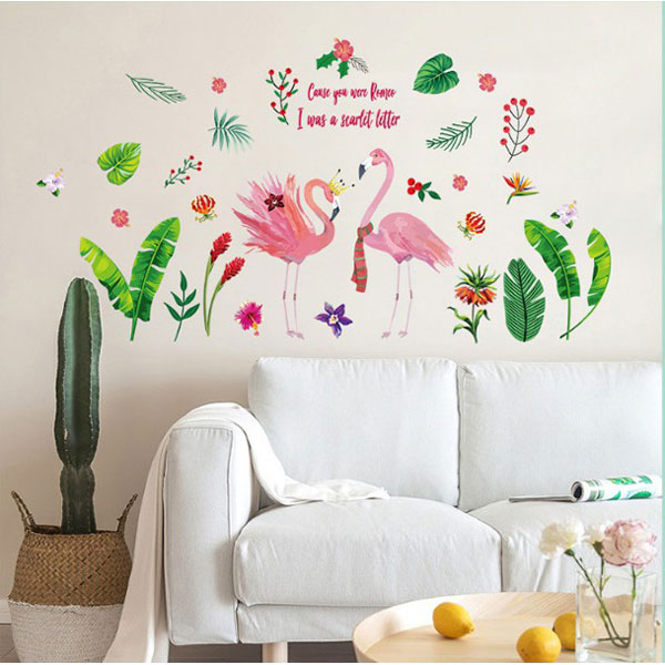 Decal Trang Trí Lá Xanh Và Hồng Hạc