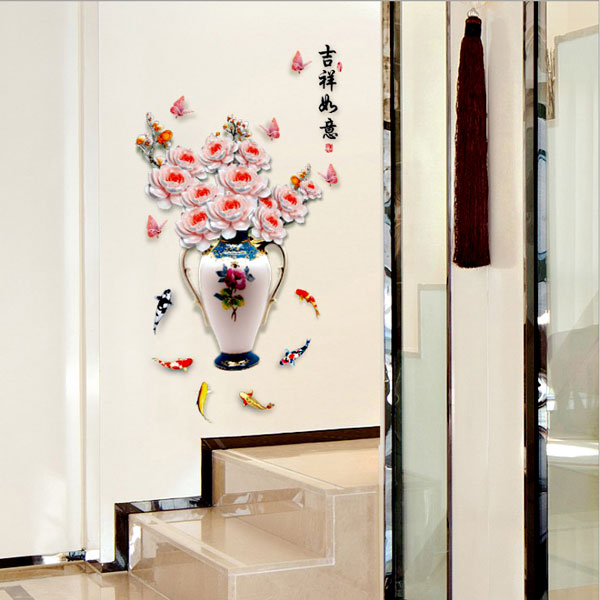 Decal Trang Trí Lọ Hoa Mẫu Đơn Quý Phái