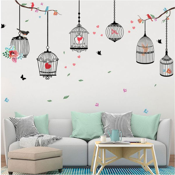 Decal Trang Trí Lồng Chim Tình Yêu