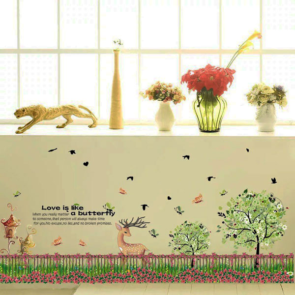 Decal Trang Trí Nai Và Khu Vườn