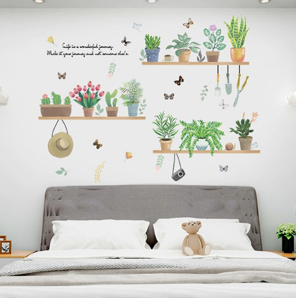 Decal Trang Trí Nhiều Chậu Cây Treo Khung