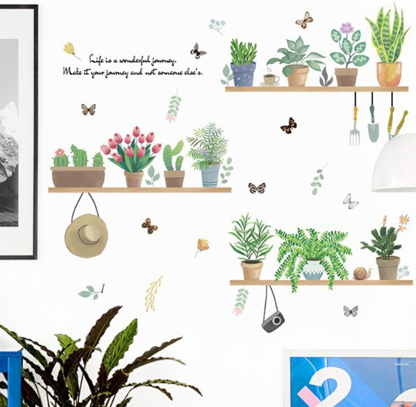 Decal Trang Trí Nhiều Chậu Cây Treo Khung