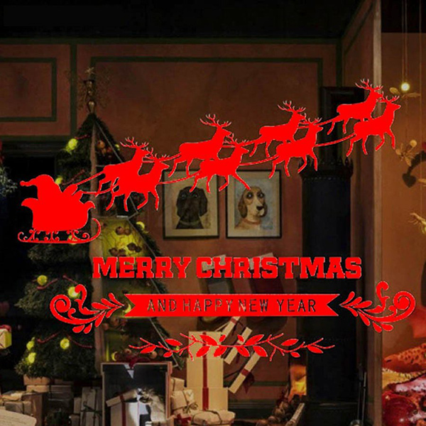 Decal Trang Trí Noel Tuần Lộc Đỏ Phát Quà
