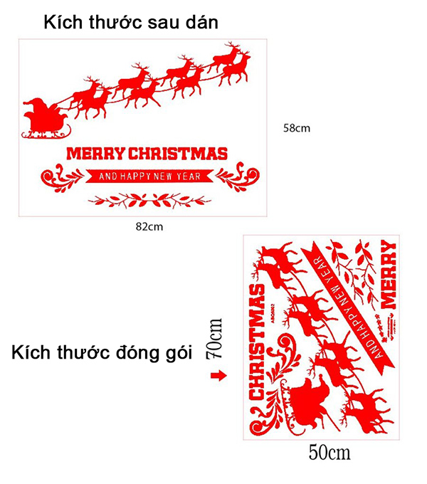 Decal Trang Trí Noel Tuần Lộc Đỏ Phát Quà