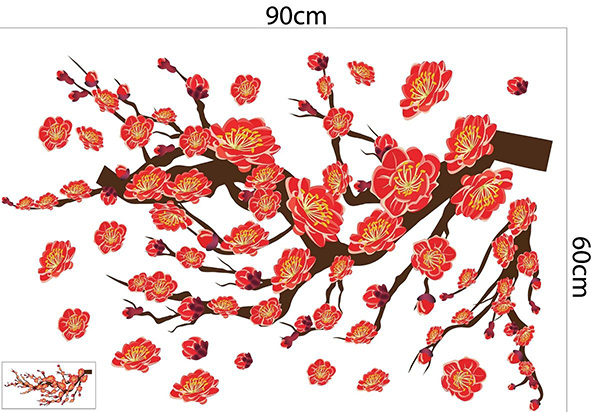 Decal Trang Trí Tết Cành Đào Nở Rộ 2