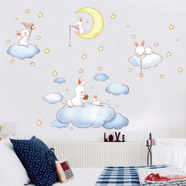 Decal Trang Trí Thỏ Trắng Trên Mây