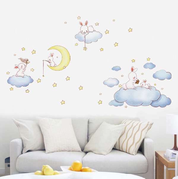 Decal Trang Trí Thỏ Trắng Trên Mây