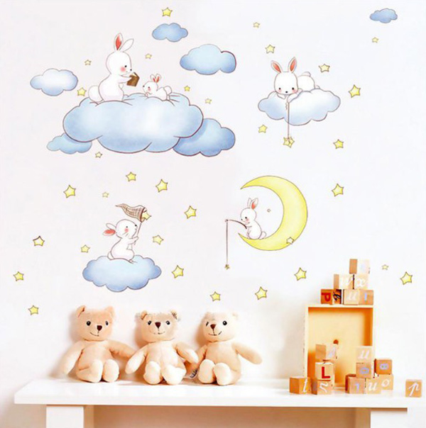 Decal Trang Trí Thỏ Trắng Trên Mây
