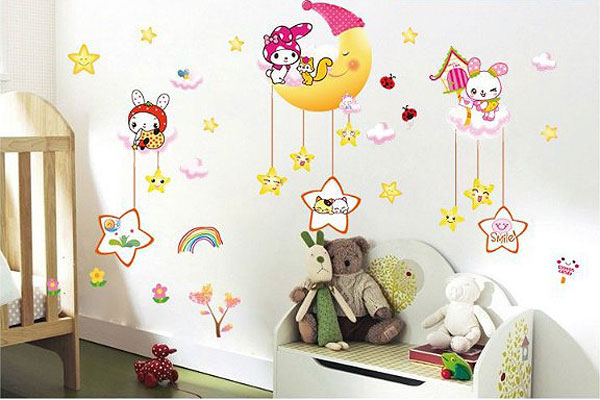 Decal Trang Trí Thỏ Trắng Vui Chơi Cùng Trăng