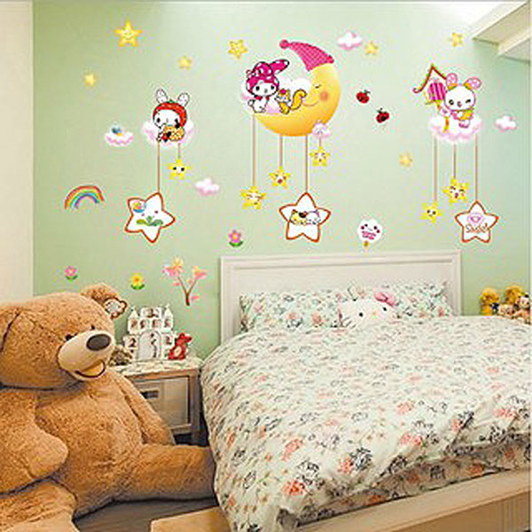 Decal Trang Trí Thỏ Trắng Vui Chơi Cùng Trăng
