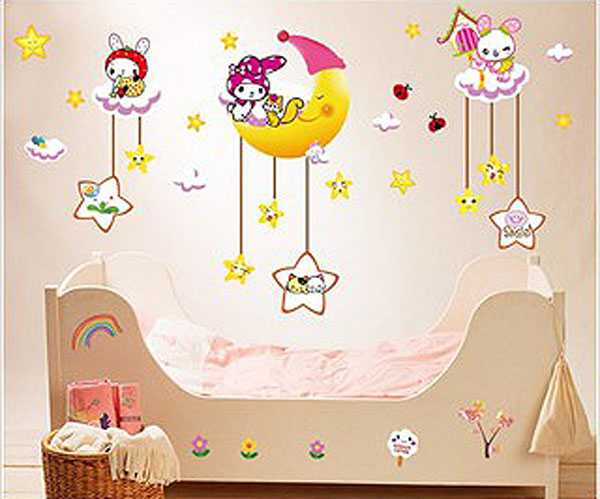 Decal Trang Trí Thỏ Trắng Vui Chơi Cùng Trăng