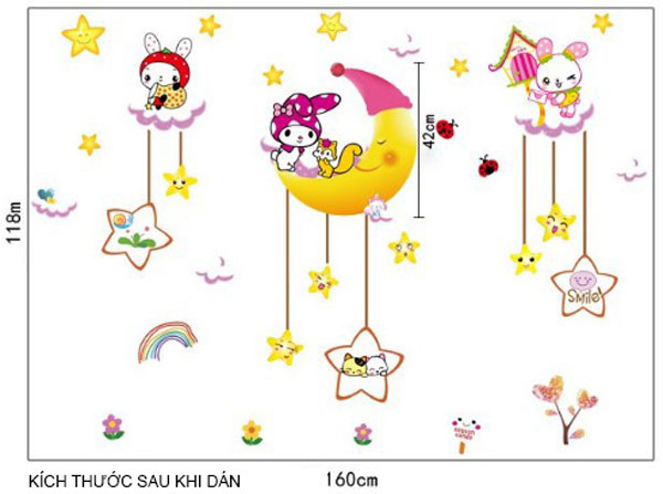 Decal Trang Trí Thỏ Trắng Vui Chơi Cùng Trăng