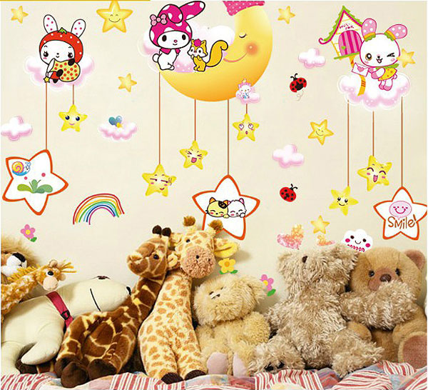 Decal Trang Trí Thỏ Trắng Vui Chơi Cùng Trăng