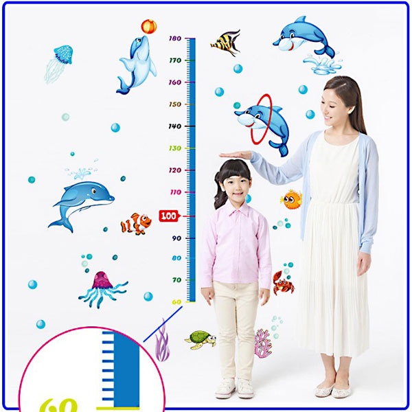 Decal Trang Trí Thước Đo Cá Heo Xanh