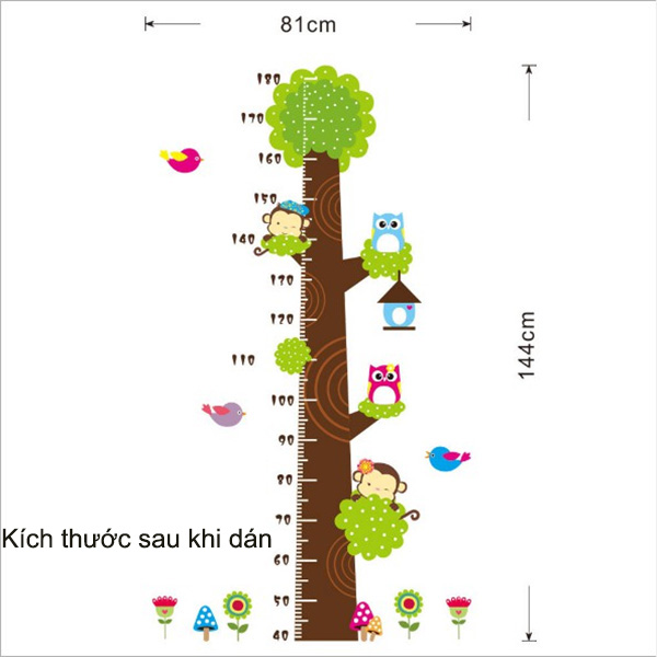 Decal Trang Trí Thước Đo Cây Xanh Và Cú Mèo