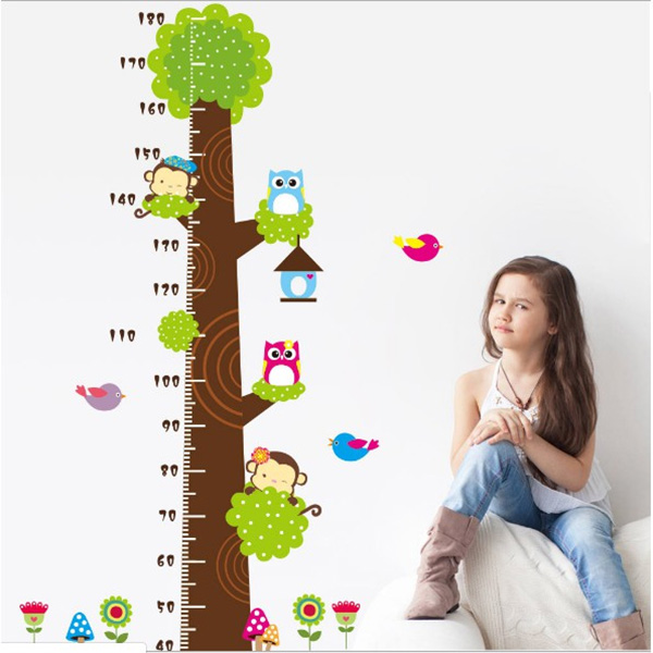 Decal Trang Trí Thước Đo Cây Xanh Và Cú Mèo