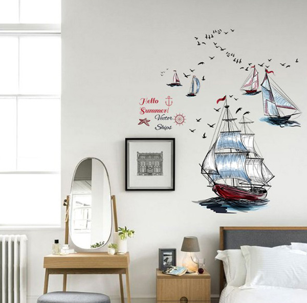 Decal Trang Trí Thuyền Buồm Và Cánh Én