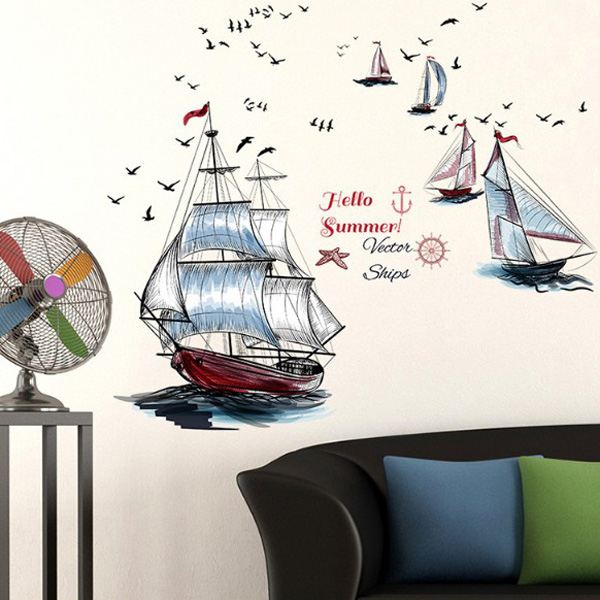 Decal Trang Trí Thuyền Buồm Và Cánh Én