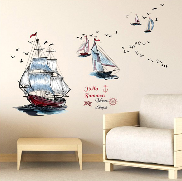 Decal Trang Trí Thuyền Buồm Và Cánh Én