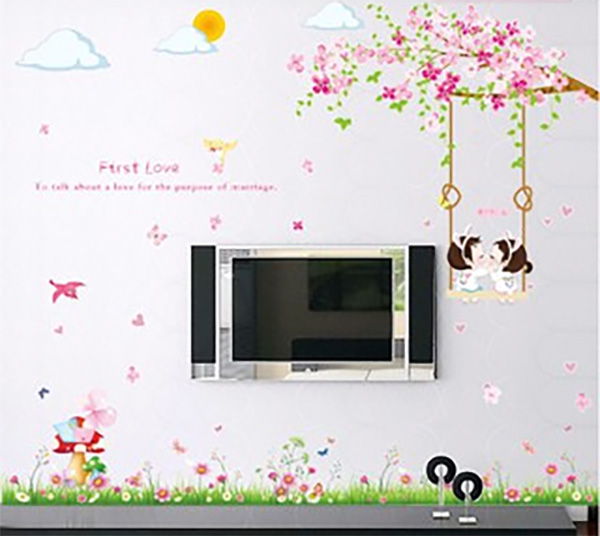 Decal Trang Trí Xích Đu Đầy Hoa