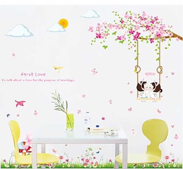 Decal Trang Trí Xích Đu Đầy Hoa