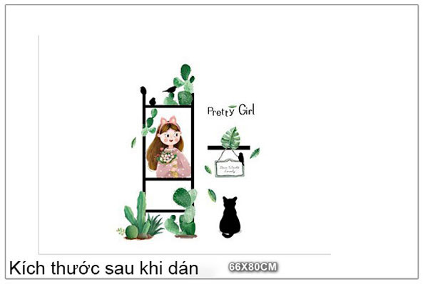 Decal Trang Trí Xương Rồng Và Cô Gái Cá Tính