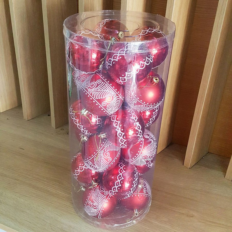 Hộp 24 Quả Châu Đỏ Đậm Nhám Họa Tiết Trang Trí Noel - 8cm