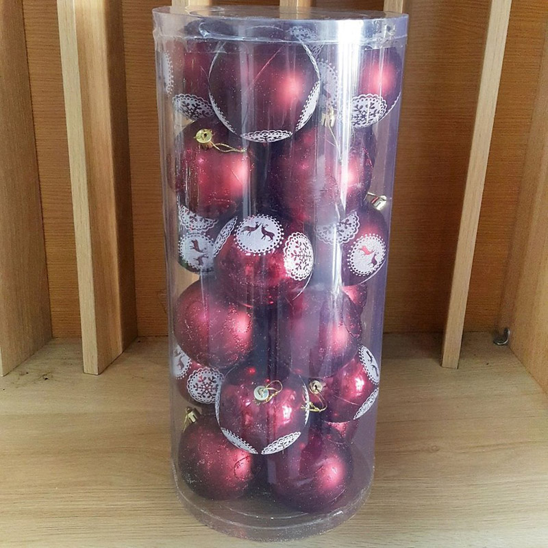Hộp 24 Quả Châu Mờ Màu Đỏ Đậm Họa Tiết Trang Trí Noel - 8cm