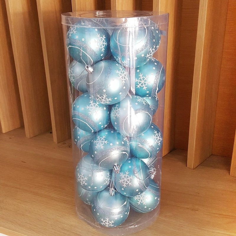 Hộp 24 Châu Xanh Dương Nhám Kim Tuyến Hoạt Tiết Trang Trí Noel - 8cm