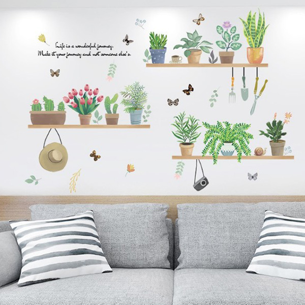 Decal Trang Trí Nhiều Chậu Cây Treo Khung