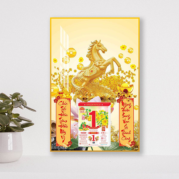 Tranh Lịch Tráng Gương Cao Cấp - Ngựa Vàng Phát Tài