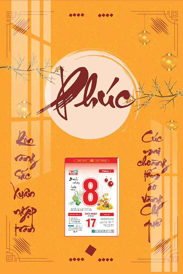 Lịch Gỗ Treo Tường Laminate Tráng Gương 2023 (40x60cm) - Chữ Phúc 02