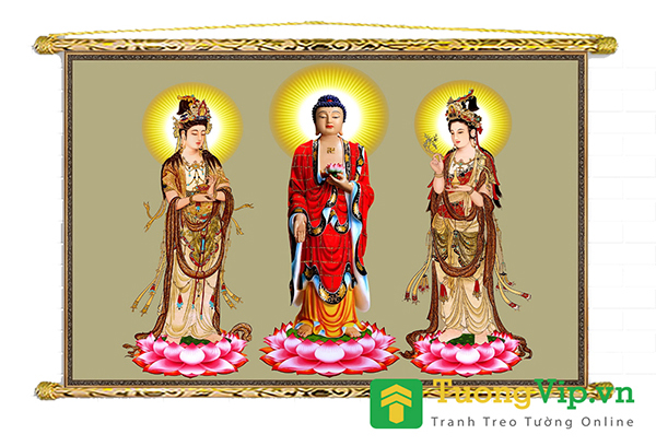 Tranh Liễn Phật Giáo - Tây Phương Tam Thánh Tiếp Dẫn 03