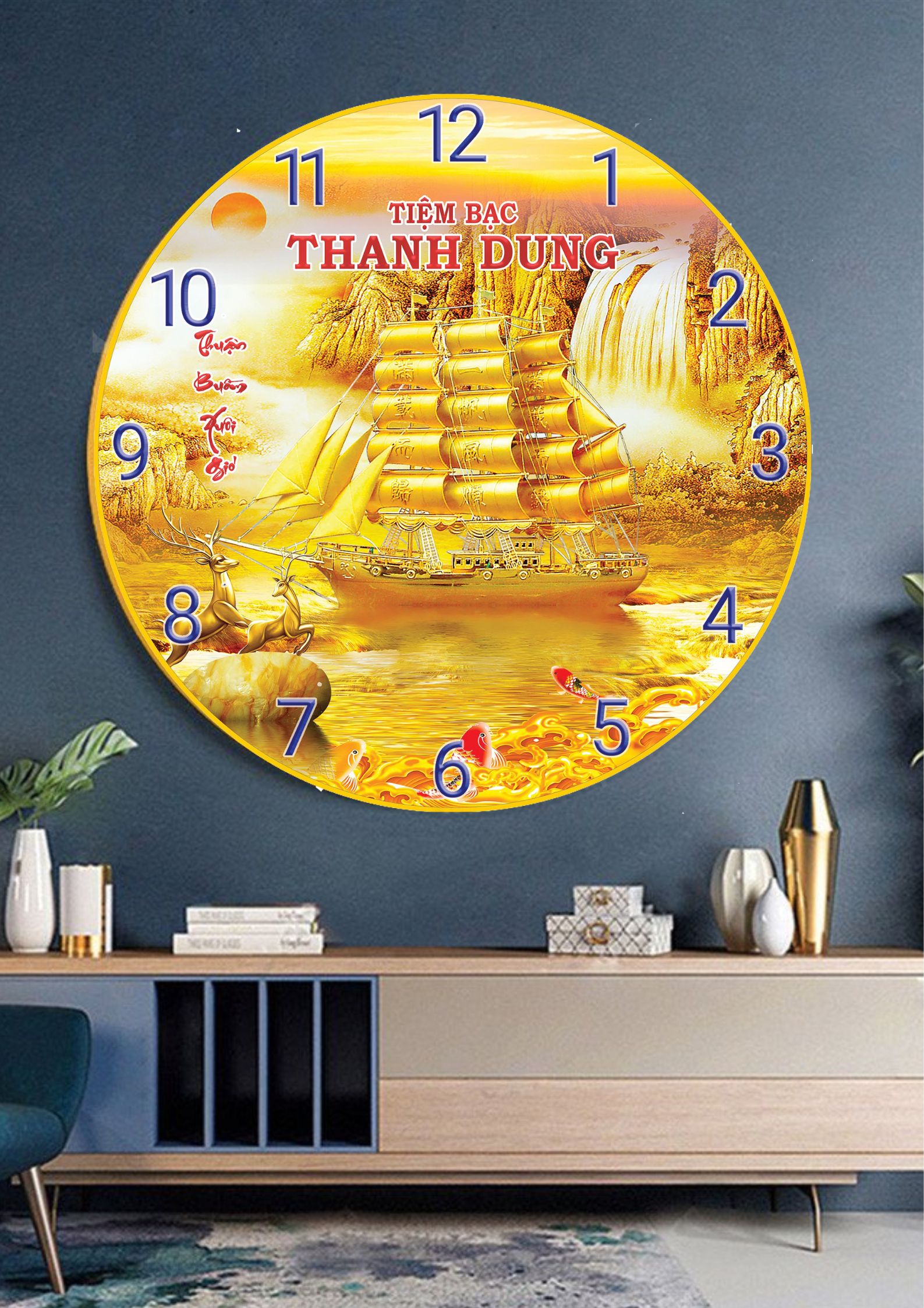 Tranh Đồng Hồ Tròn Tráng Gương In Theo Yêu Cầu - Thuận Buồm Xuôi Gió (6 Mẫu)