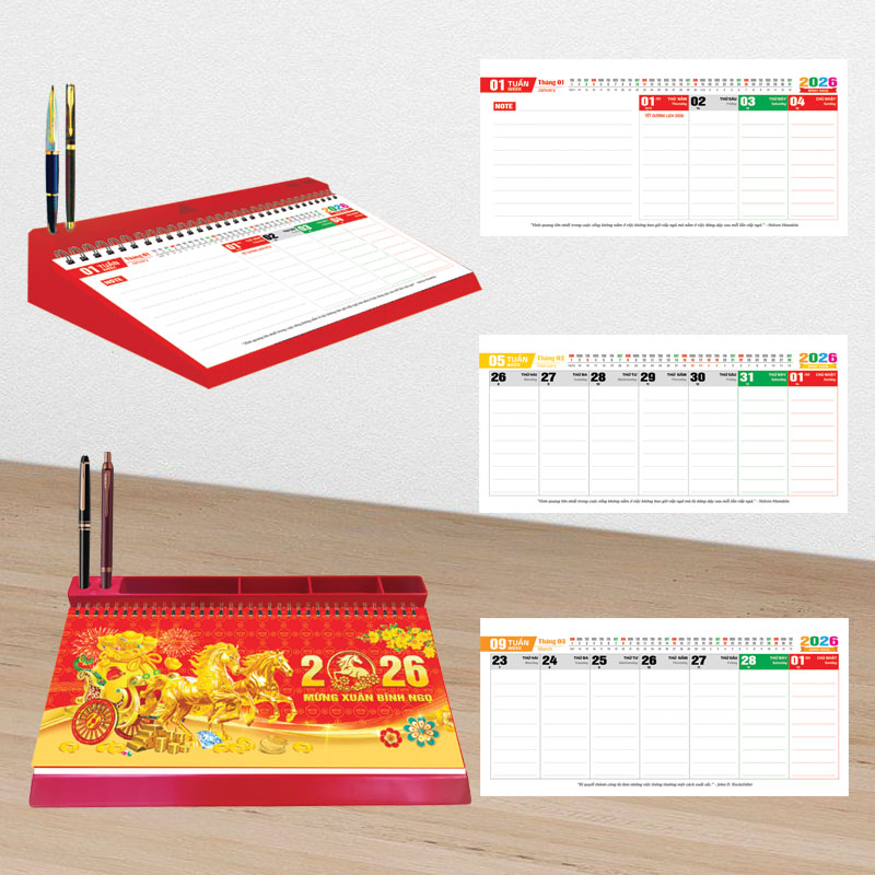 Lịch Để Bàn 53 Tuần Đế Nhựa 2026 (28 x 13 cm) - TVKV32