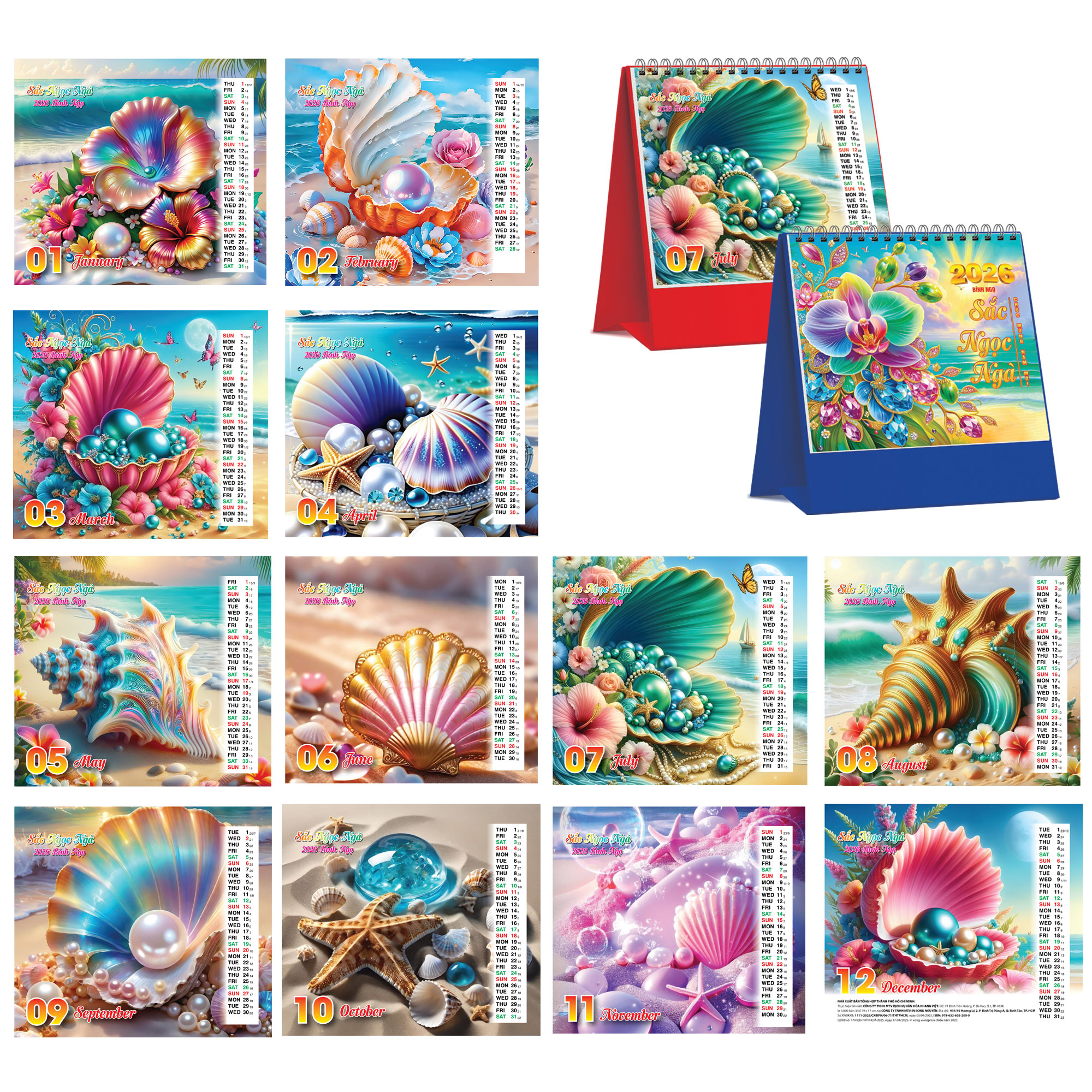 Lịch Để Bàn Đứng 2026 (19 x 17 cm) - Sắc Ngọc Ngà - TVKV29 (Chọn Đế Xanh Hoặc Đỏ)