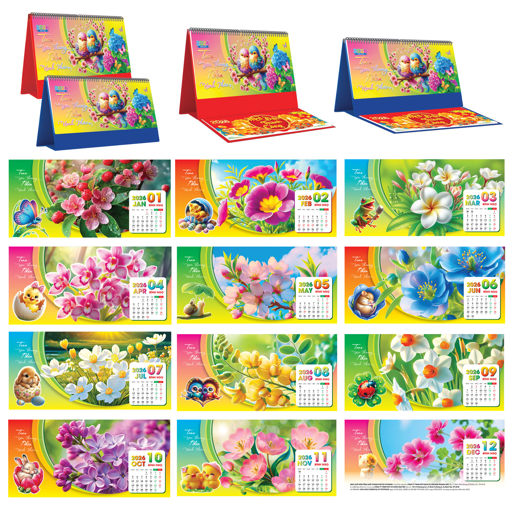 Lịch Để Bàn Ngang 2026 Có Note (25 x 12 cm) - Trao Yêu Thương Nhận Hạnh Phúc - TVKV21B (Chọn Đế Xanh Hoặc Đỏ)