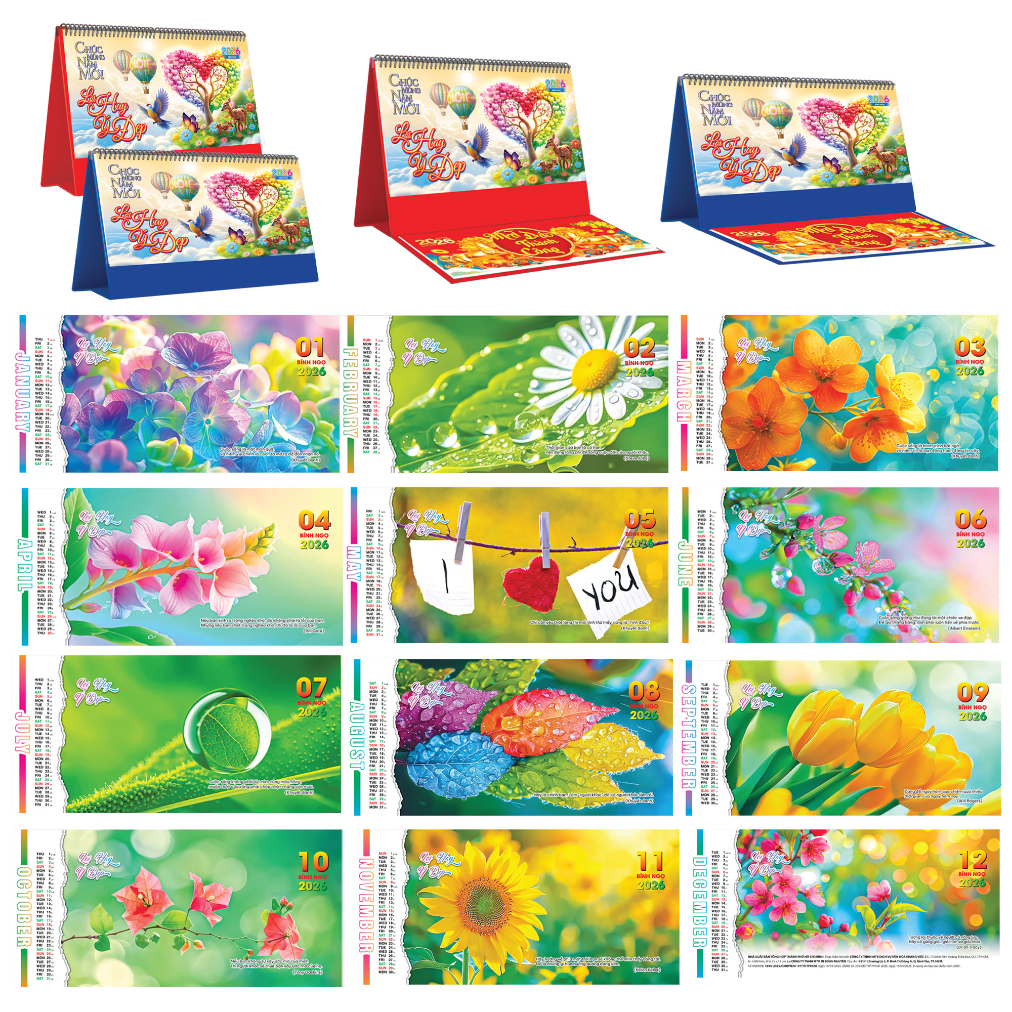 Lịch Để Bàn Ngang 2026 Có Note (25 x 12 cm) - Lời Hay Ý Đẹp - TVKV19B