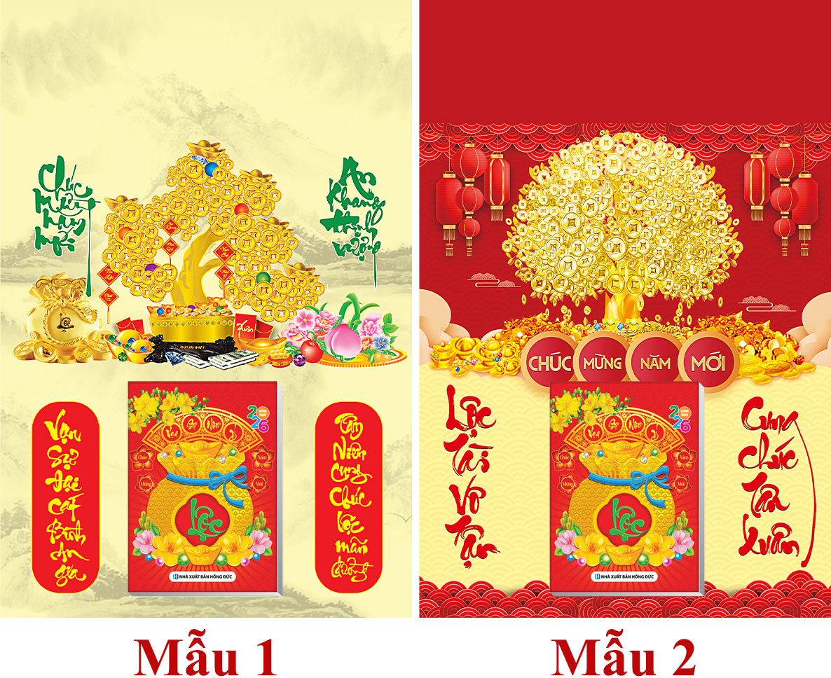 2 Mẫu Kim Tiền - Lịch Treo Tường Laminate Tráng Gương 2026 (40x60 cm)
