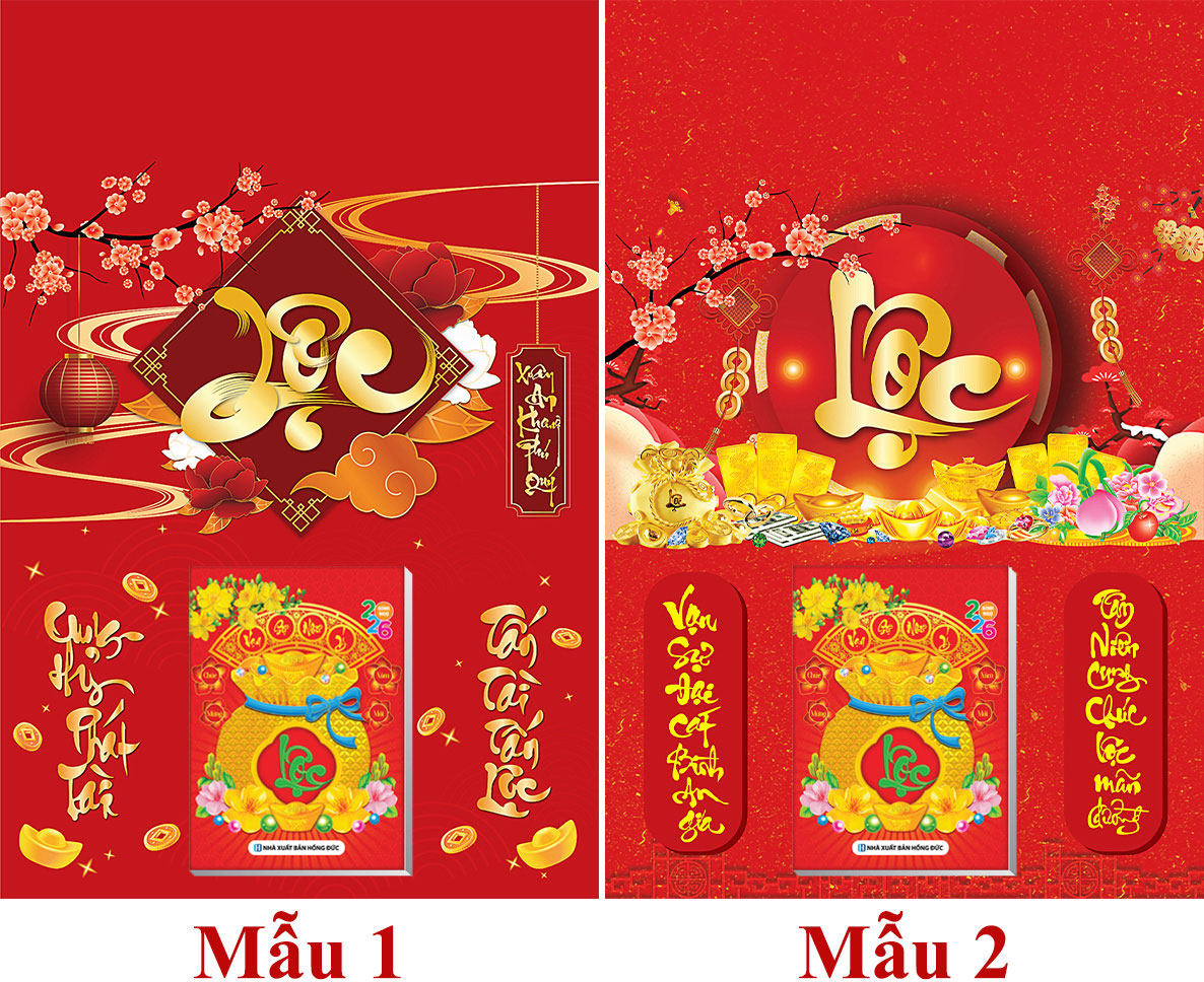 2 Mẫu Chữ Lộc - Lịch Treo Tường Laminate Tráng Gương 2026 (40x60 cm)