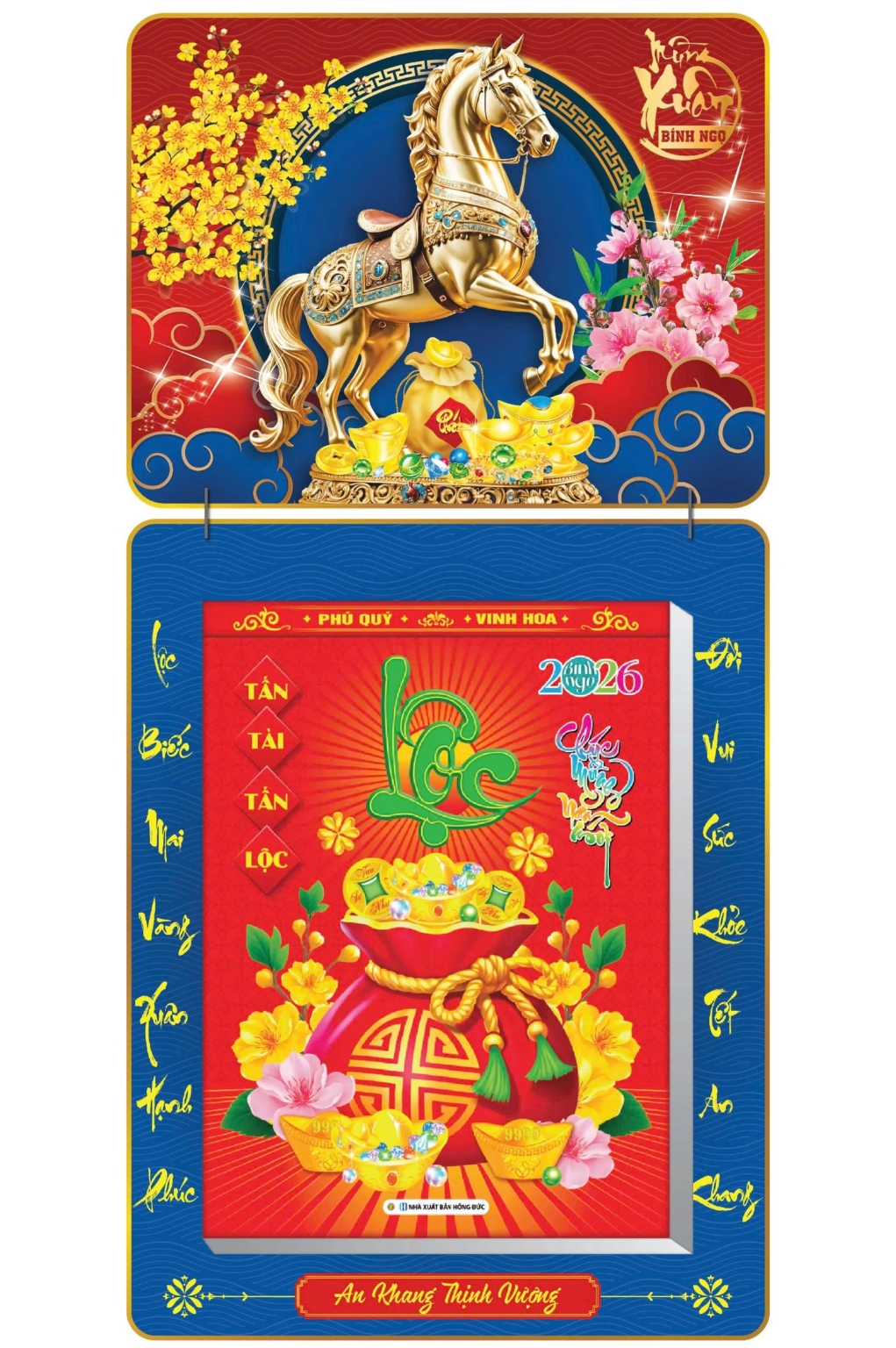 Lịch Bloc 2026 (30x40 cm) Siêu Cực Đại - Mã Đáo Thành Công 02 Trọn  Bộ Đầu Treo Laminate