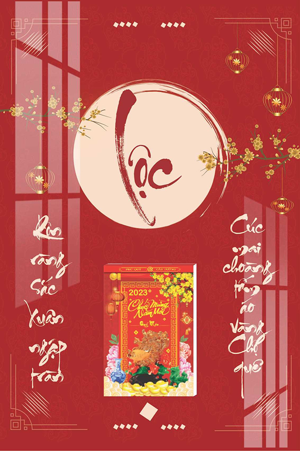 Lịch Gỗ Treo Tường Laminate Tráng Gương 2023 (40x60cm) - Chữ Lộc 03