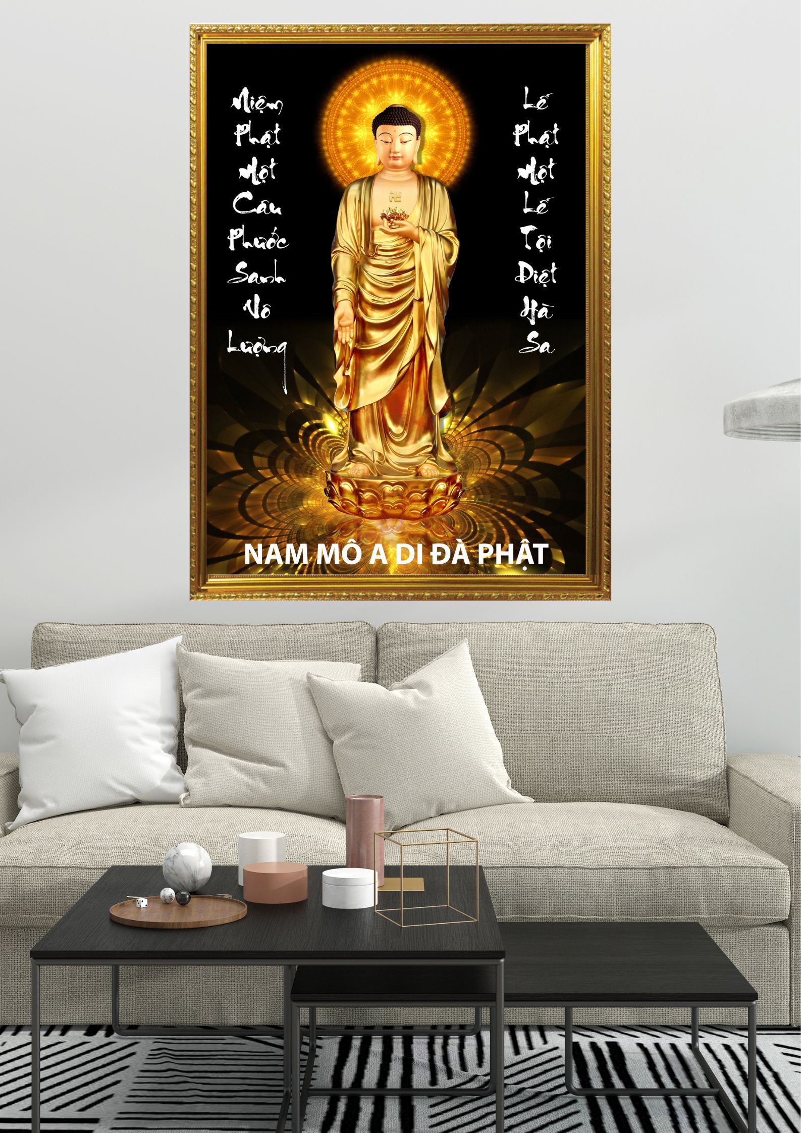 Tranh Canvas Đức Phật A Di Đà Đóng Khung Cao Cấp