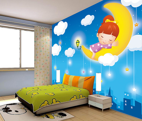 Tranh Dán Tường Mặt Trăng Và Bé