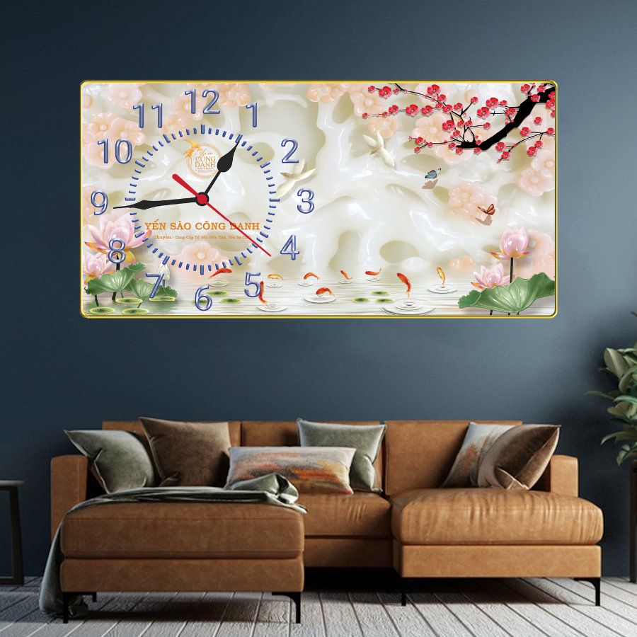 Tranh Đồng Hồ Tráng Gương In Theo Yêu Cầu - Cửu Ngư Quần Hội (3 mẫu)