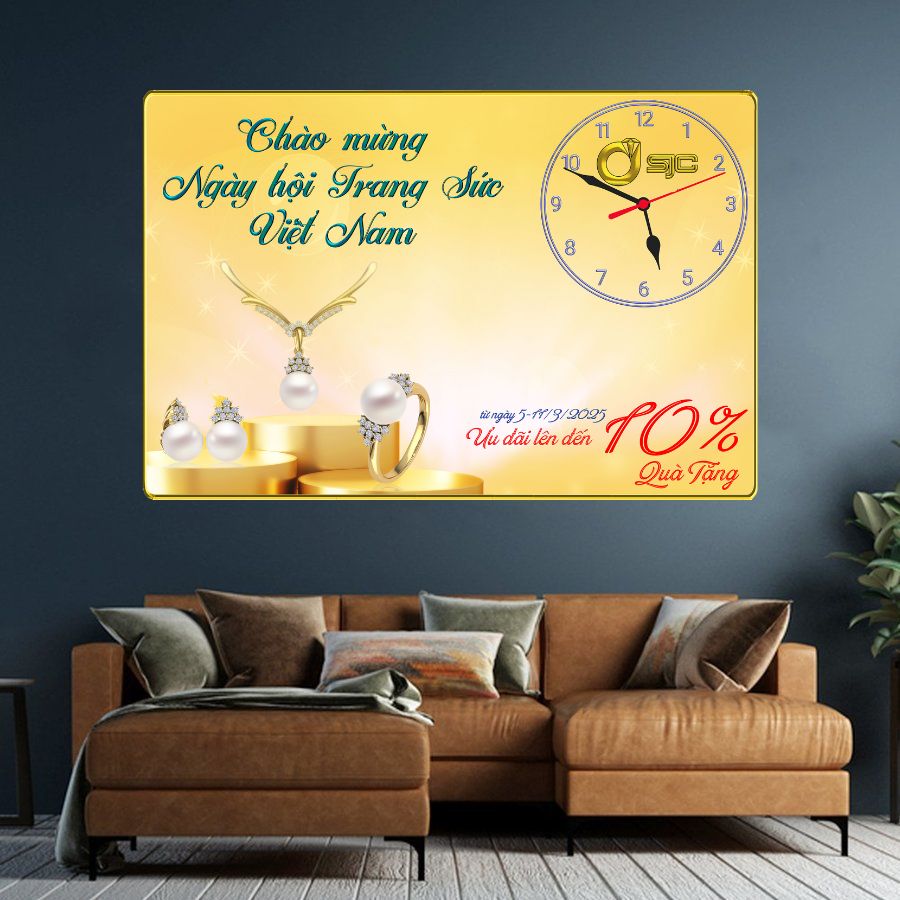 Tranh Đồng Hồ Tráng Gương Quảng Cáo Có In Logo Và Thiết Kế Theo Yêu Cầu - SJC
