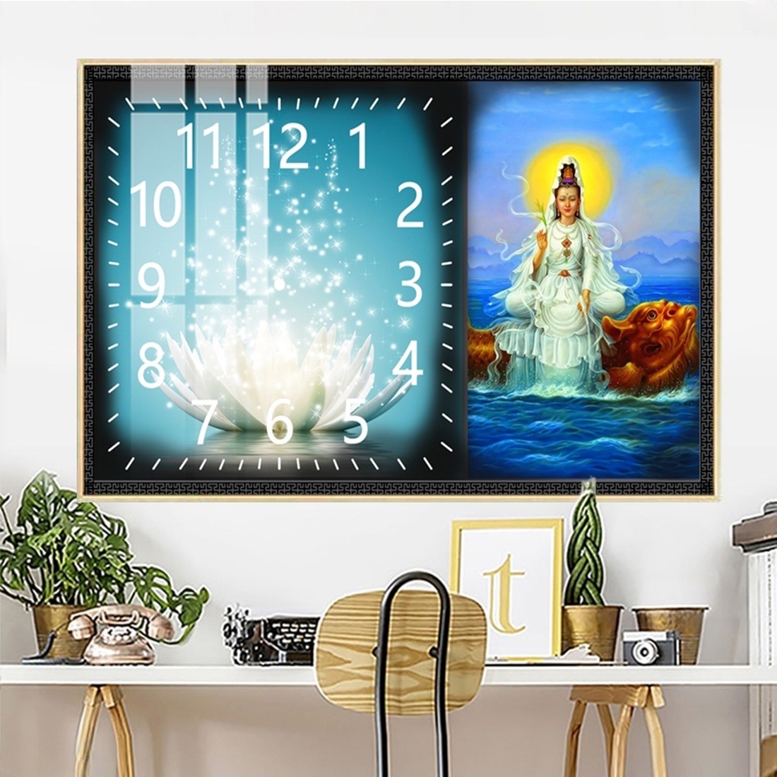 Tranh Đồng Hồ Tráng Gương Treo Tường Phật Giáo 02 (5 mẫu)