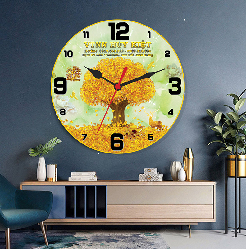 Tranh Đồng Hồ Tròn Tráng Gương In Theo Yêu Cầu - Cây Tài Lộc (5 Mẫu)